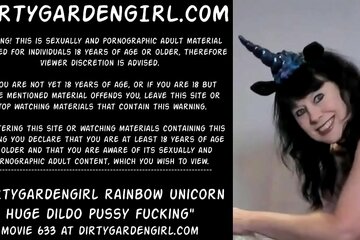 Dirtygardengirl rainbow unicorn huge anal dildo in her pussy fucking