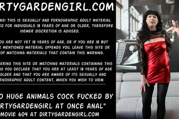 Two huge cock and getting fucked by Dirtygardengirl at once in he anal hole